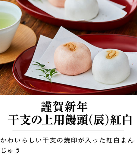 謹賀新年　干支の上用饅頭（辰）紅白