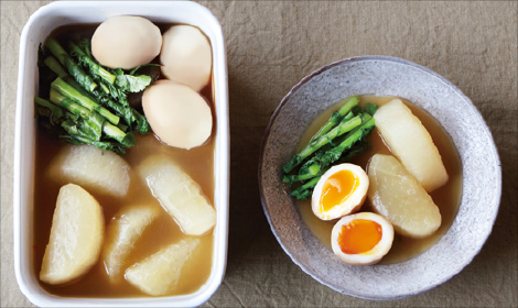 葉付大根ととろとろ卵の中華マリネ