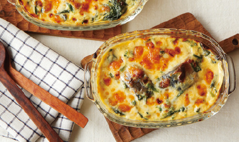 ほうれんそうとサバ缶の和グラタン