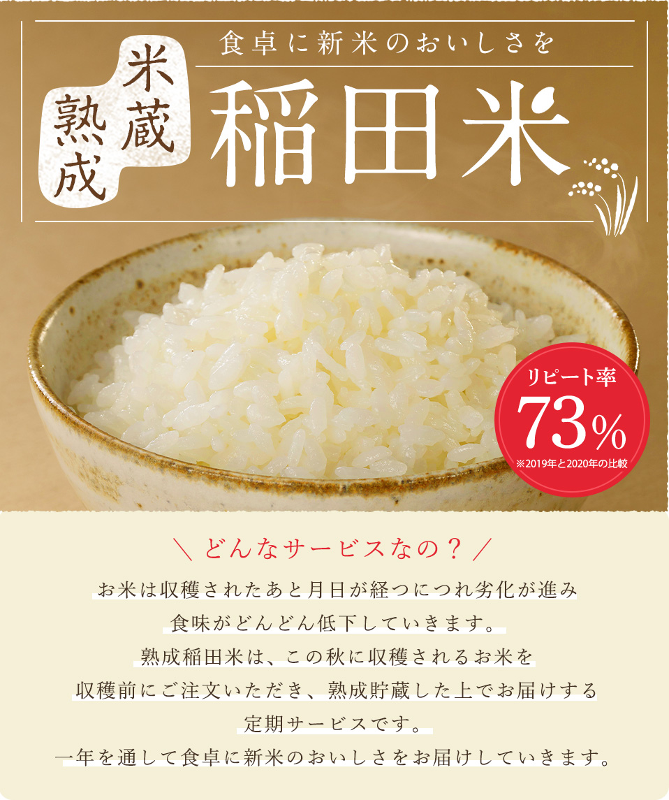 食卓に新米のおいしさを 米蔵熟成 稲田米