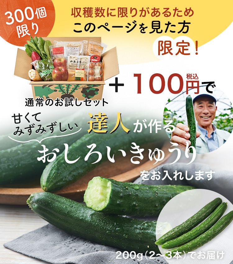 +100円でおしろいきゅうりお入れします