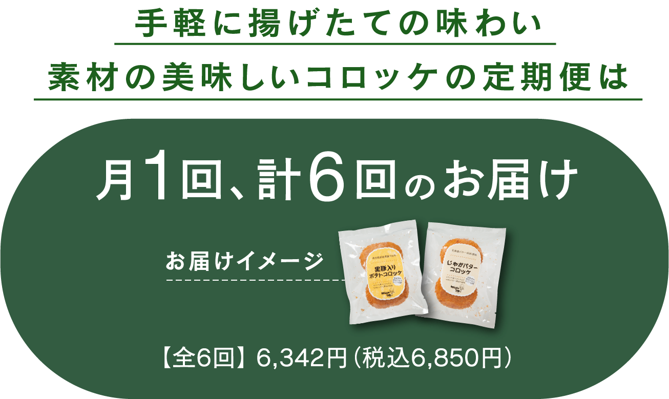 手軽に揚げたての味わい素材の美味しいコロッケの定期便は月1回、計6回のお届け