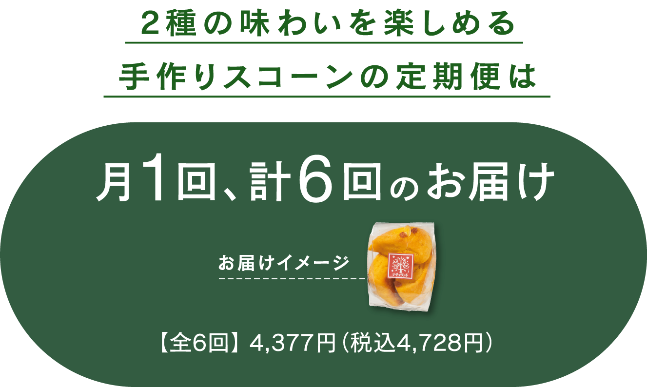 2種の味わいを楽しめる 手作りスコーンの定期便は月1回、計6回のお届け