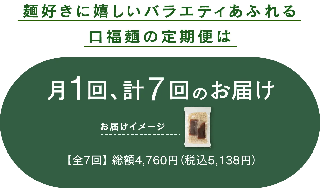 麺好きに嬉しいバラエティあふれる口福麺の定期便は約3週に1回、計8回のお届け