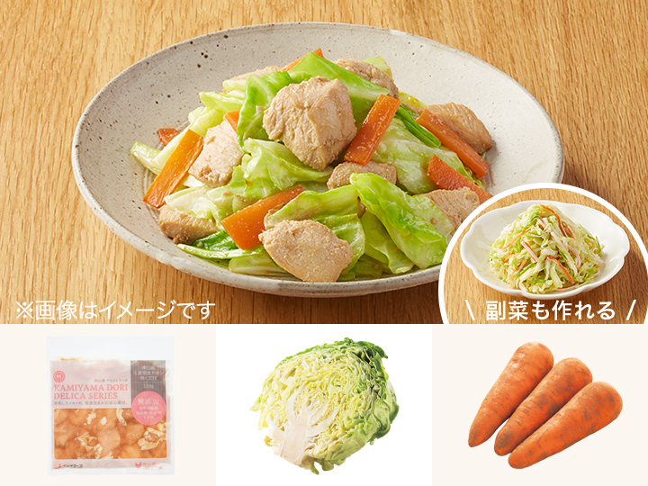 レシピ付き食材セット・鶏ムネ肉と春キャベツの生姜炒め＋副菜