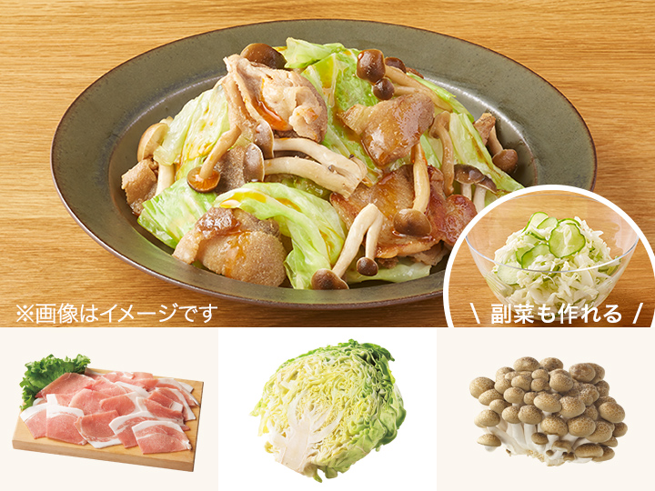 レシピ付き食材セット・簡単　キャベツと豚肉のピリ辛炒め＋副菜