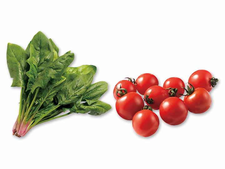 さっと調理で彩りのある一皿に　ほうれんそう＆ミニトマトのセット