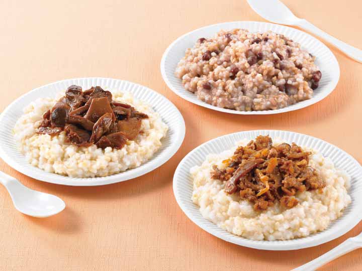 非常食3食セットＡ（甘辛豚肉・きのこの佃煮／おかゆ2種）