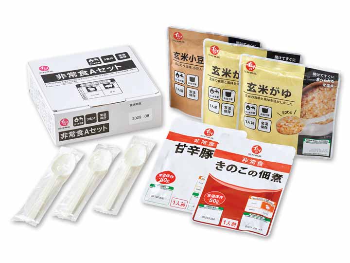 非常食3食セットA(甘辛豚肉・きのこの佃煮/おかゆ2種)_2