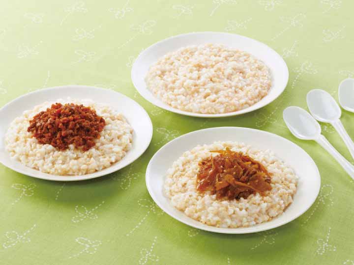 非常食3食セットＢ（ごぼうと鶏肉のしょうが煮・四目野菜のネギ油ピリ辛煮／おかゆ2種）