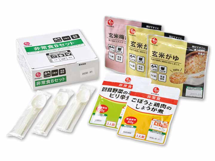 非常食3食セットB(ごぼうと鶏肉のしょうが煮・四目野菜のネギ油ピリ辛煮/おかゆ2種)_2
