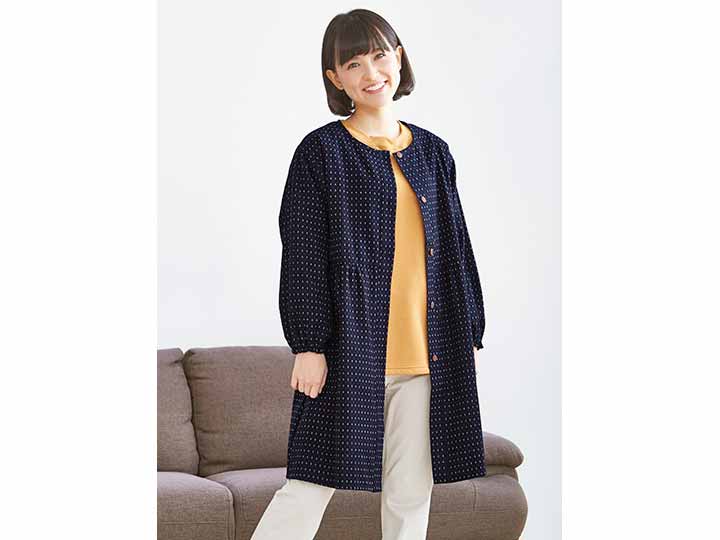 予約 【日本製】久留米織かっぽう着(赤入りあられ)M−L_2