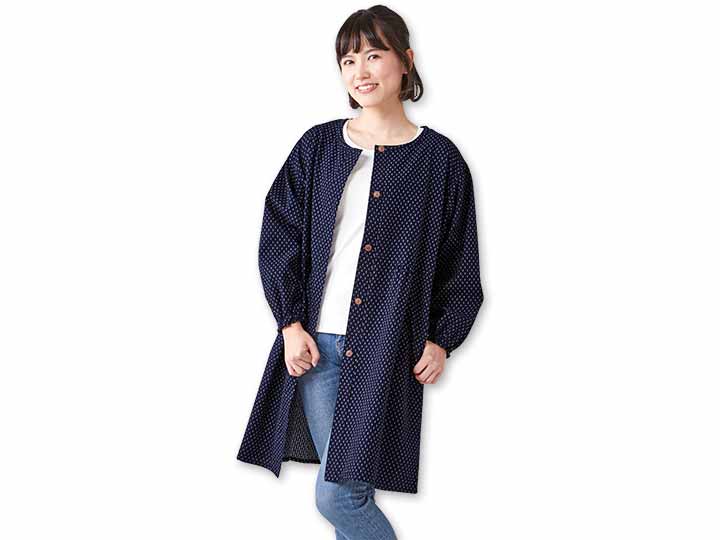 予約 【日本製】久留米織かっぽう着(白あられ)M−L_2