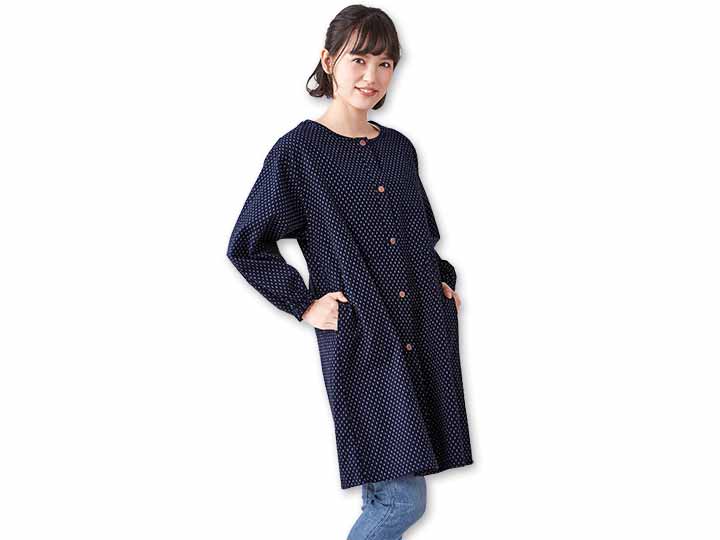 予約 【日本製】久留米織かっぽう着(白あられ)M−L_3