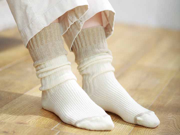 予約 アワユキ ウールツートーンリブソックス オフホワイト_2