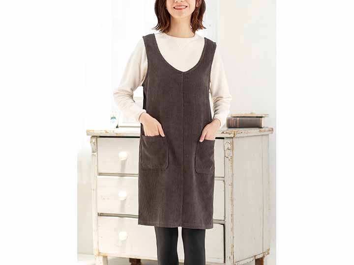 予約 伸びて楽らくコーデュロイのワンピース ブラウン ｌｌ 3ｌ 有機野菜や自然食品の購入は大地を守る会のお買い物サイト