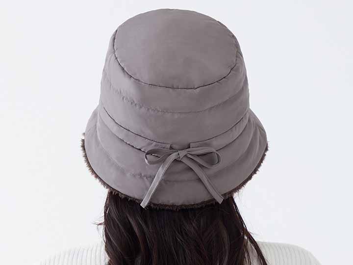 予約　すっぽり被れる小顔見せあったかキルト帽子（グレージュ）_3