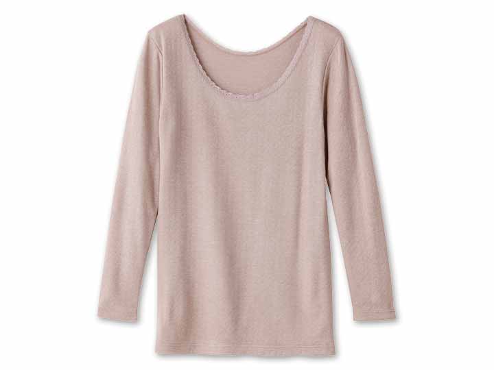 予約　【日本製】ぬくもりやわらか発熱インナー　8分袖（ローズグレー）Ｌ