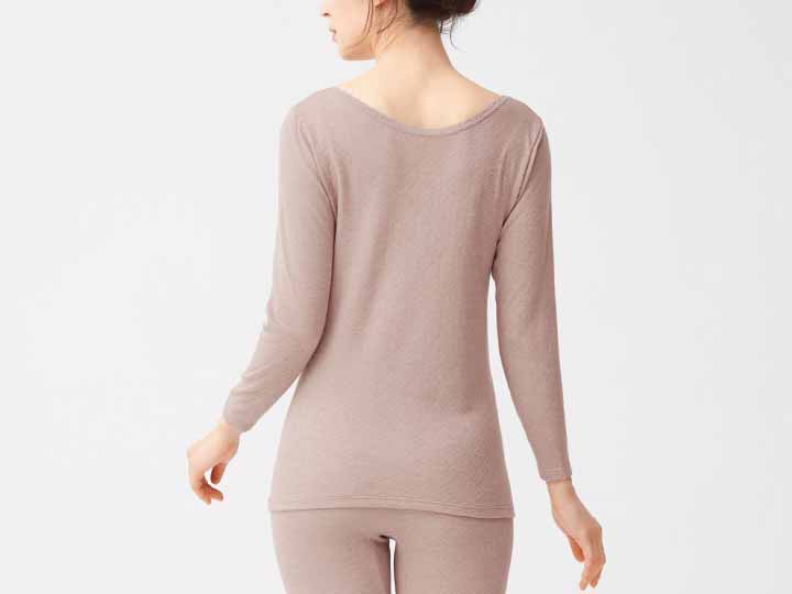 予約　【日本製】ぬくもりやわらか発熱インナー　8分袖（ローズグレー）ＬＬ_3