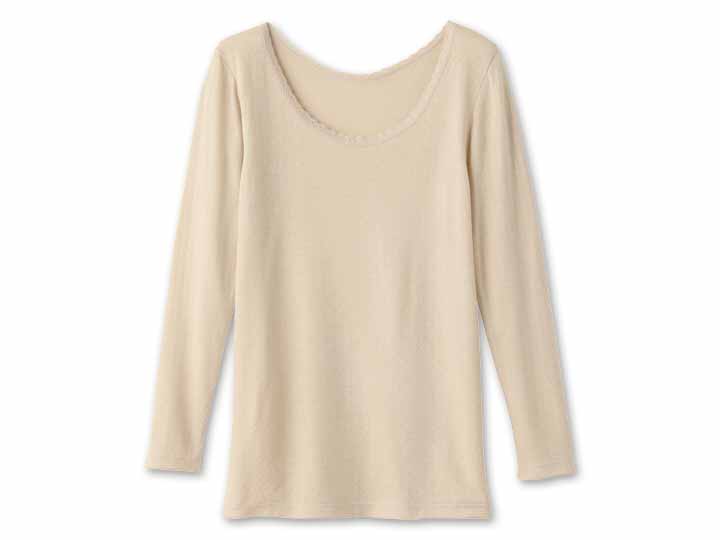 予約　【日本製】ぬくもりやわらか発熱インナー　8分袖（ベージュ）Ｍ