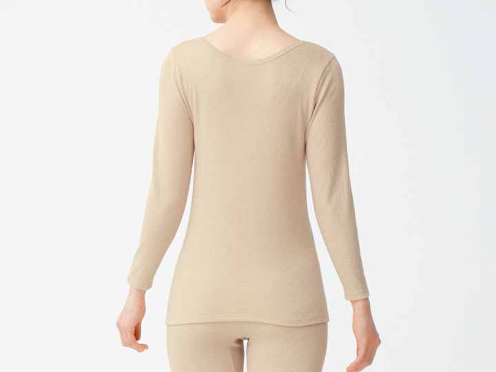予約　【日本製】ぬくもりやわらか発熱インナー　8分袖（ベージュ）Ｌ_3