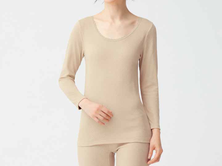 予約　【日本製】ぬくもりやわらか発熱インナー　8分袖（ベージュ）ＬＬ_2