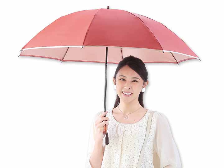 甲州織婦人折り畳み傘　かさね　55CM×8本骨（コーラルレッド／アイボリー）_2