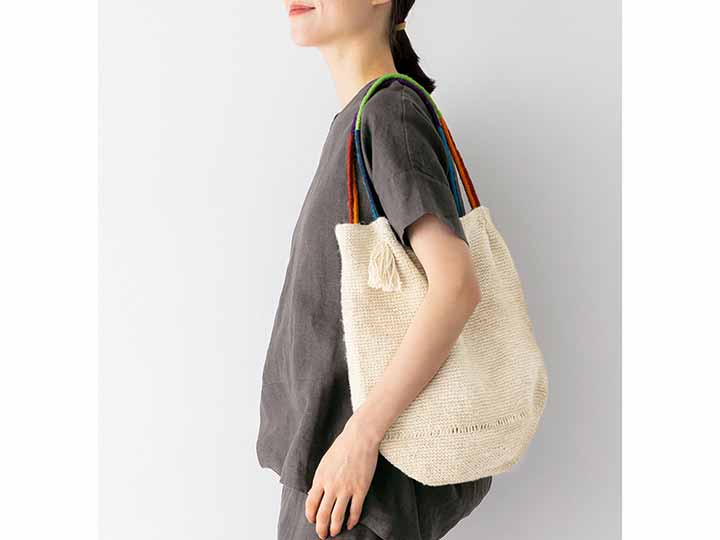 予約　ジュートのカラフルハンドルクロシェトート・生成り_3