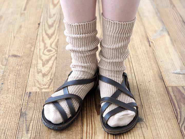 予約　ローゲージ1×1リブ編みソックス【Ｍ／茶】_3