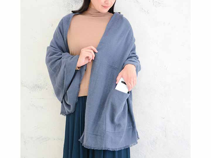 予約　＜今治タオル＞あったかポケット付きストール　ダークブルー_4