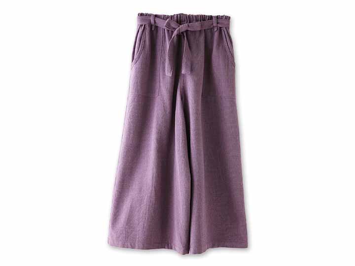 予約　もしゃ織ベルト付ガウチョパンツ・パープル
