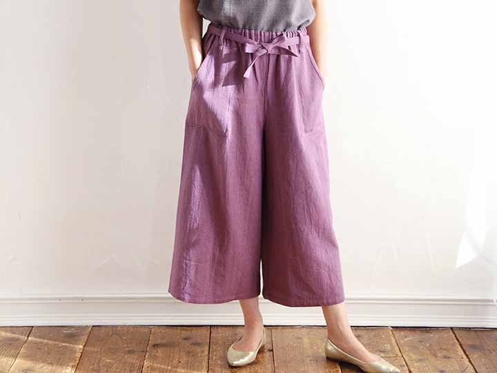 予約 もしゃ織ベルト付ガウチョパンツ・パープル_2