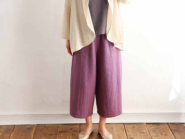 予約 もしゃ織ベルト付ガウチョパンツ・パープル_3