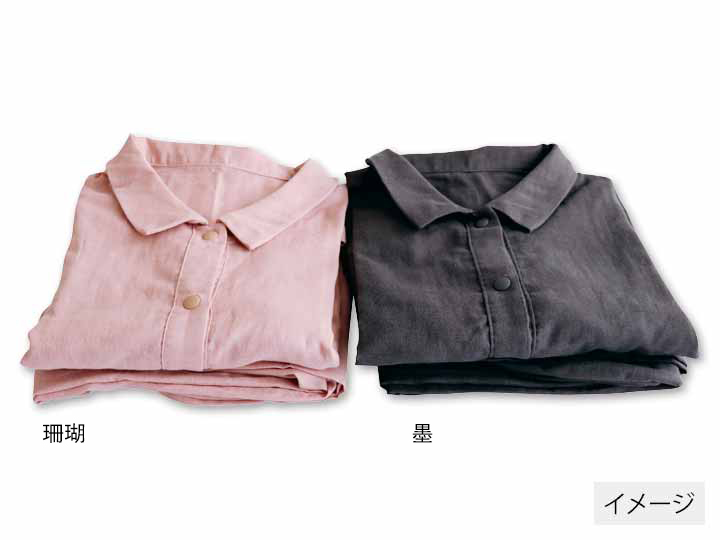 紡々（つむぎ）ガーゼのシャツパジャマ　珊瑚　Ｌ