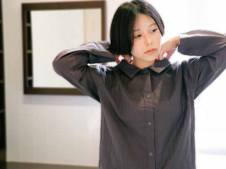 紡々（つむぎ）ガーゼのシャツパジャマ　墨　Ｍ_2