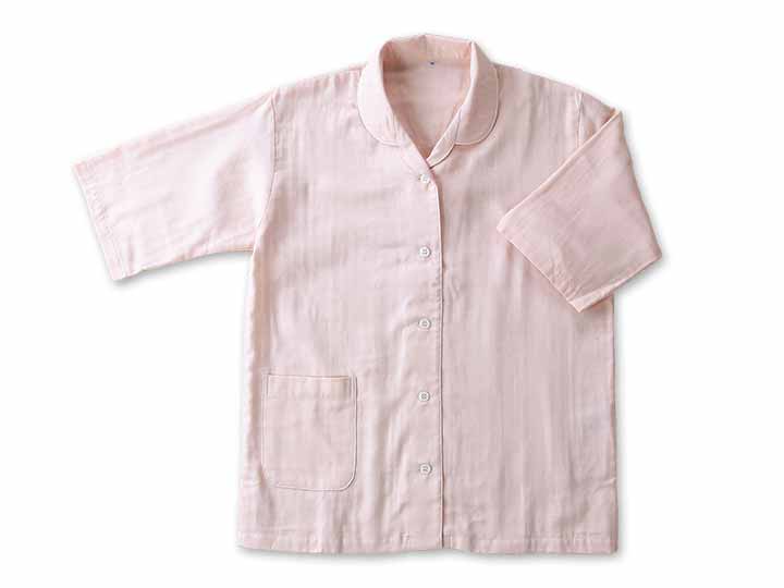 予約　和晒し二重ガーゼ夏パジャマ　ピンク　Ｌ_2