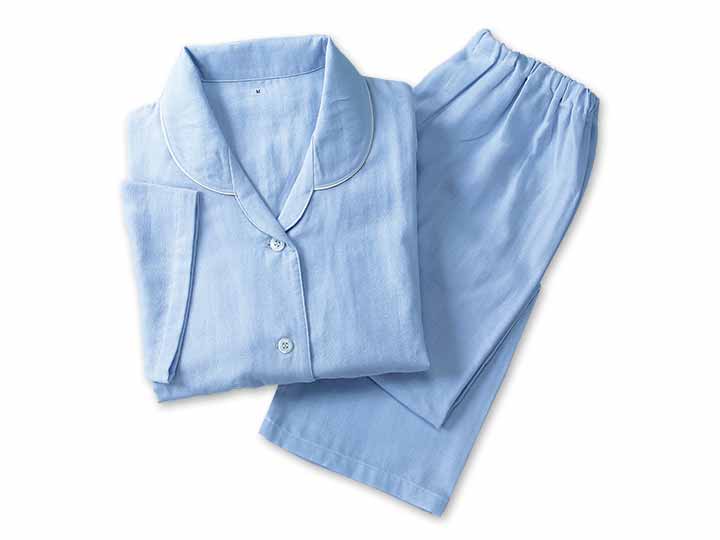予約　和晒し二重ガーゼ夏パジャマ　ブルーグレー　Ｌ