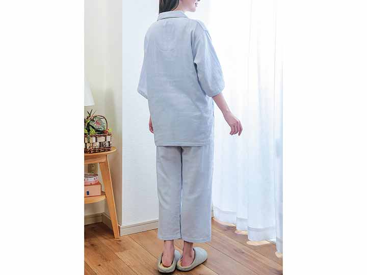 予約 和晒し二重ガーゼ夏パジャマ ブルーグレー L_4