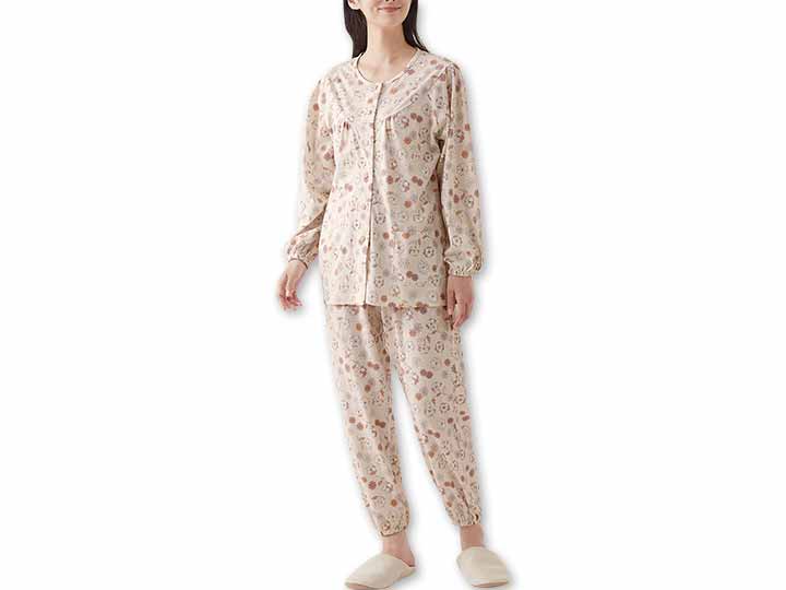 予約　綿100％着替え楽らくゆったりパジャマ（ピンク系）Ｍ_2