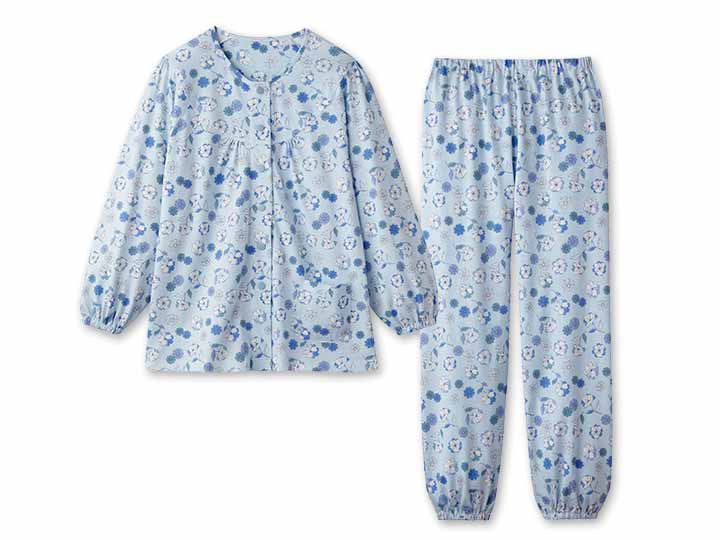 予約　綿100％着替え楽らくゆったりパジャマ（ブルー系）Ｌ−ＬＬ