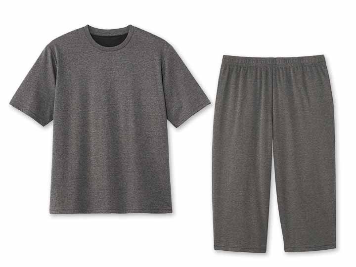 予約　リカバリーケア　メンズ半袖上下セット（上：杢グレー・下：杢グレー）Ｌ