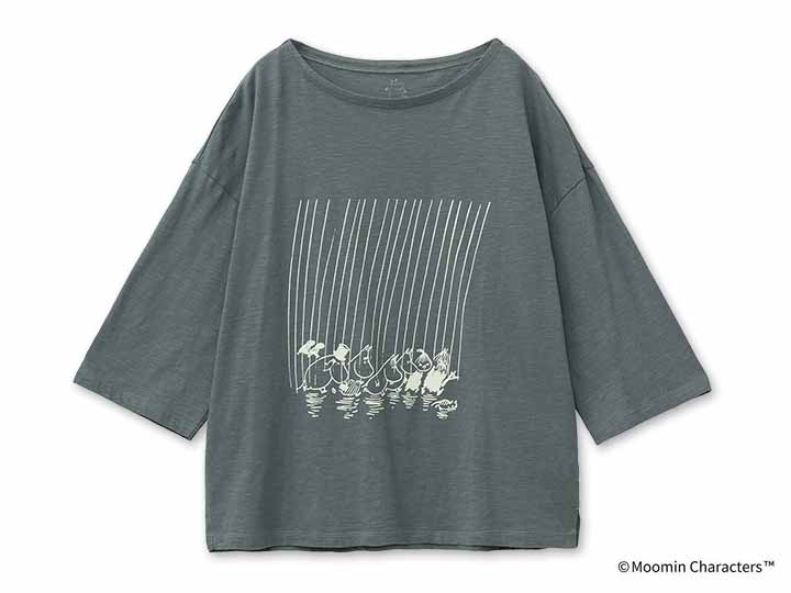 予約　ムーミン　ＯＣビッグＴシャツ・グレイ系・スコールにあわてるムーミンたち