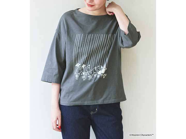 予約　ムーミン　ＯＣビッグＴシャツ・グレイ系・スコールにあわてるムーミンたち_2