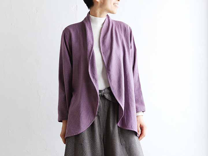 予約　もしゃ織フレアーカーディガン・パープル_2