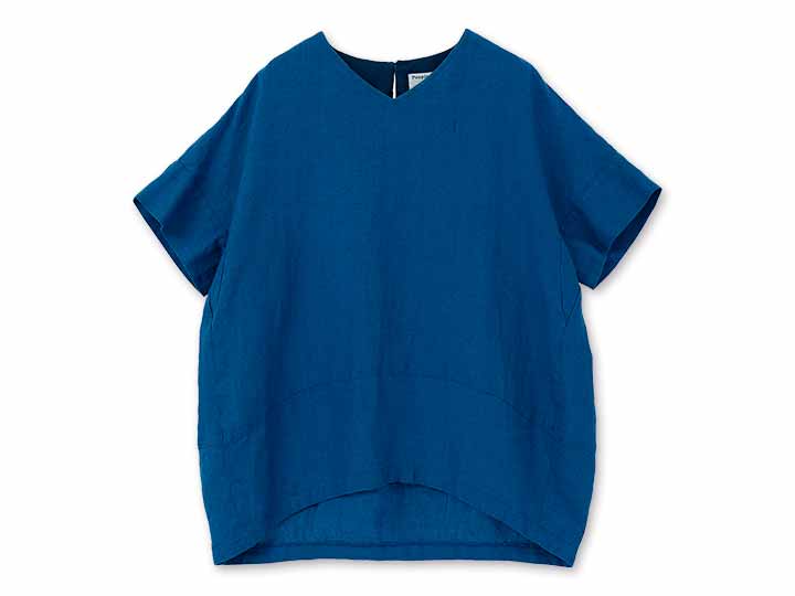 予約　リネンコクーンシルエットブラウス　ブルー　Ｍ