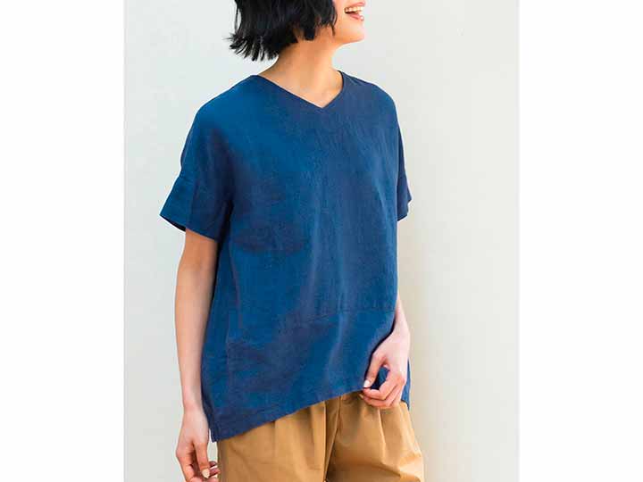 予約 リネンコクーンシルエットブラウス ブルー M_2