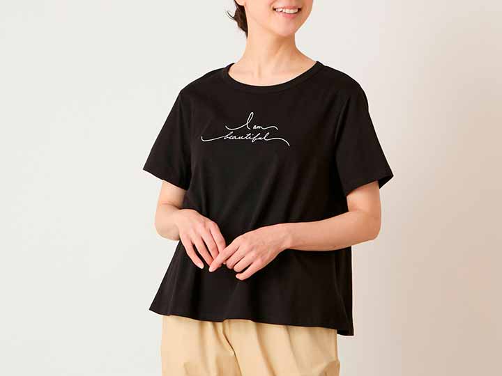 予約 オーガニックコットン 天竺メッセージTシャツ・ブラック・M_2
