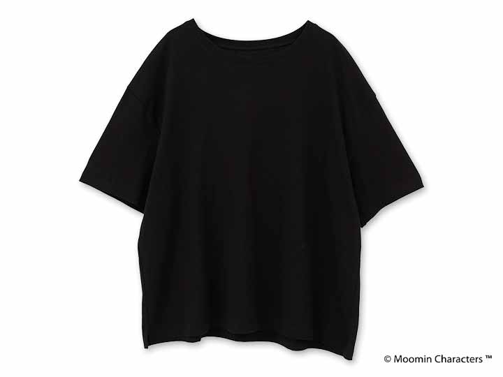 予約　ムーミン　オーガニックコットン　スリットＴシャツ・お花畑を駆けるリトルミイ・ブラック・Ｍ