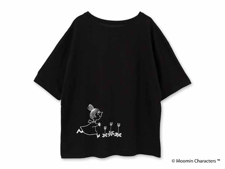 予約 ムーミン オーガニックコットン スリットTシャツ・お花畑を駆けるリトルミイ・ブラック・M_2