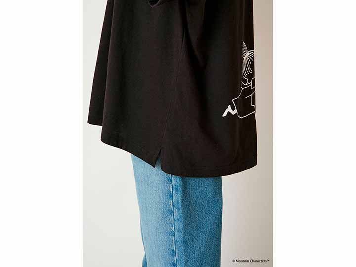 予約 ムーミン オーガニックコットン スリットTシャツ・お花畑を駆けるリトルミイ・ブラック・M_4